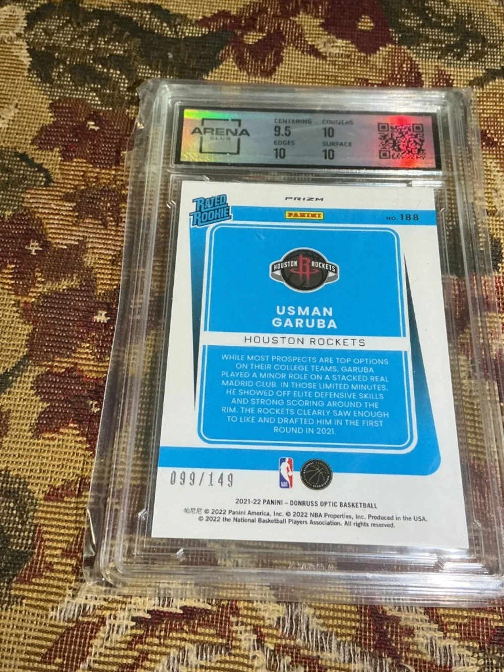 Usman Garuba 2021-22 Donruss Optic Lime Green 188 numbered /149 graded Arena 10